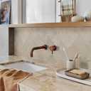 COLAMO LUXURY 10PCS Peel and Stick Backsplash,Faux Stone Smart Adhesive Tile,Mix Metal Golden,Stick on Arabesque Geometric Waterjet,Accent Wall Mosaic Tile for Kitchen,Bathroom,Fireplace(Beige Marble)