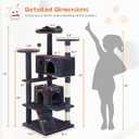 Sweetcrispy 54 Inch Cat Tree Tower, Multi-Level Tower with Cat Scratching Post, Indoor Cat Condo with Climbing Ladder, Plush Toy, Play House for Cat, Dark Grey