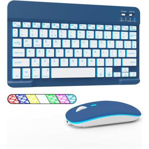 LAMA 7 Colors Backlit Bluetooth Keyboard and Mouse Combo for iPad Pro/Air/Mini, Ultra-Slim Rechargeable Wireless Keyboard and Mouse for iPhone 15/14/13 Pro/Samsung/PC/Laptop/iOS/Windows/Android,DBL