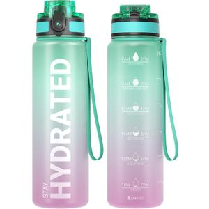 Sahara Sailor Water Bottle, 32/25/17oz Durable and Leakproof Water Bottles Motivational with Time Marker, Tritan, BPA Free, Wide Mouth with Easy Clean Brush for Gym, Travel, School, Office (1 Bottle) (25.4 Ounces, Bubble Gum)