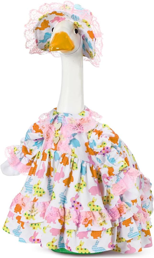 Soulchen 1 Set Easter Porch Goose Outfit 23 Inch Rabbit and Eggs Cement Goose Clothes Dress and Hat Costume Set for Easter Spring Holiday Garden Yard Decor