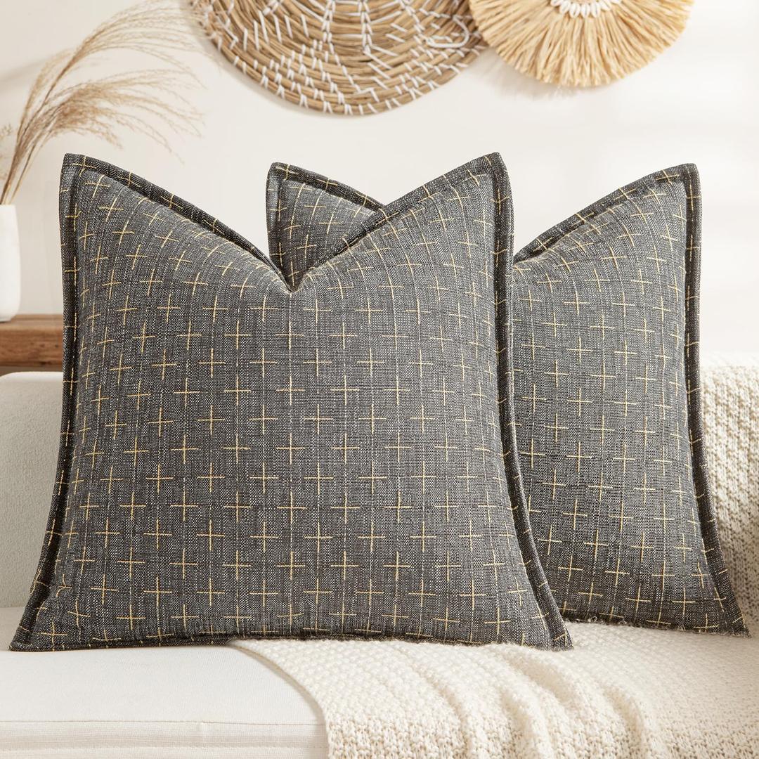 MIULEE Decorative Burlap Linen Throw Pillows Covers 18x18 Inch Dark Grey Vintage Couch Pillow Covers Outdoor Modern Farmhouse Pillowcase Woven Textured Cushion Cases for Sofa Bed Livingroom