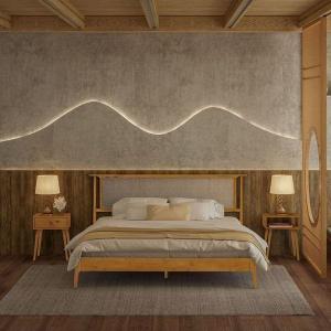NTC Ruby Wooden Bed Frame with Headboard and Natural Rattan, Solid Oak/Rubber Wood Foundation with Silent Slats, 1000 Lb Capacity, Effortless Assembly (Natural Cane - Rustic Oak, King)