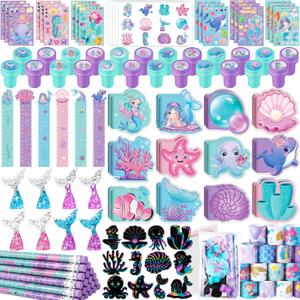 BenLouis 120Pcs Mermaid Party Favors Little Mermaid Pencils Stickers School Stationery Bulk for Kids Sea Birthday Decor Baby Shower Candy Goodie Bag Stuffer Classroom Rewards Pinata Supplies