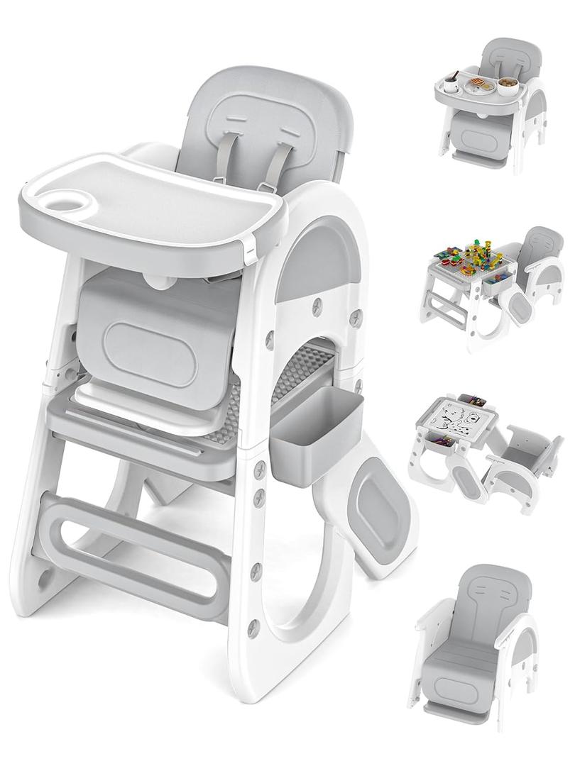 Baby & Toddler High Chair - Adjustable Seat & Footrest, Safety Harness, Building Block Table & Chair Set