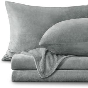 BEDELITE Flannel Sheets King Size Grey - Super Soft Fleece Sheets Set Fluffy Extra Plush, 4 Piece(Include Fitted Sheet, Flat Sheet, 2 Pillowcases)