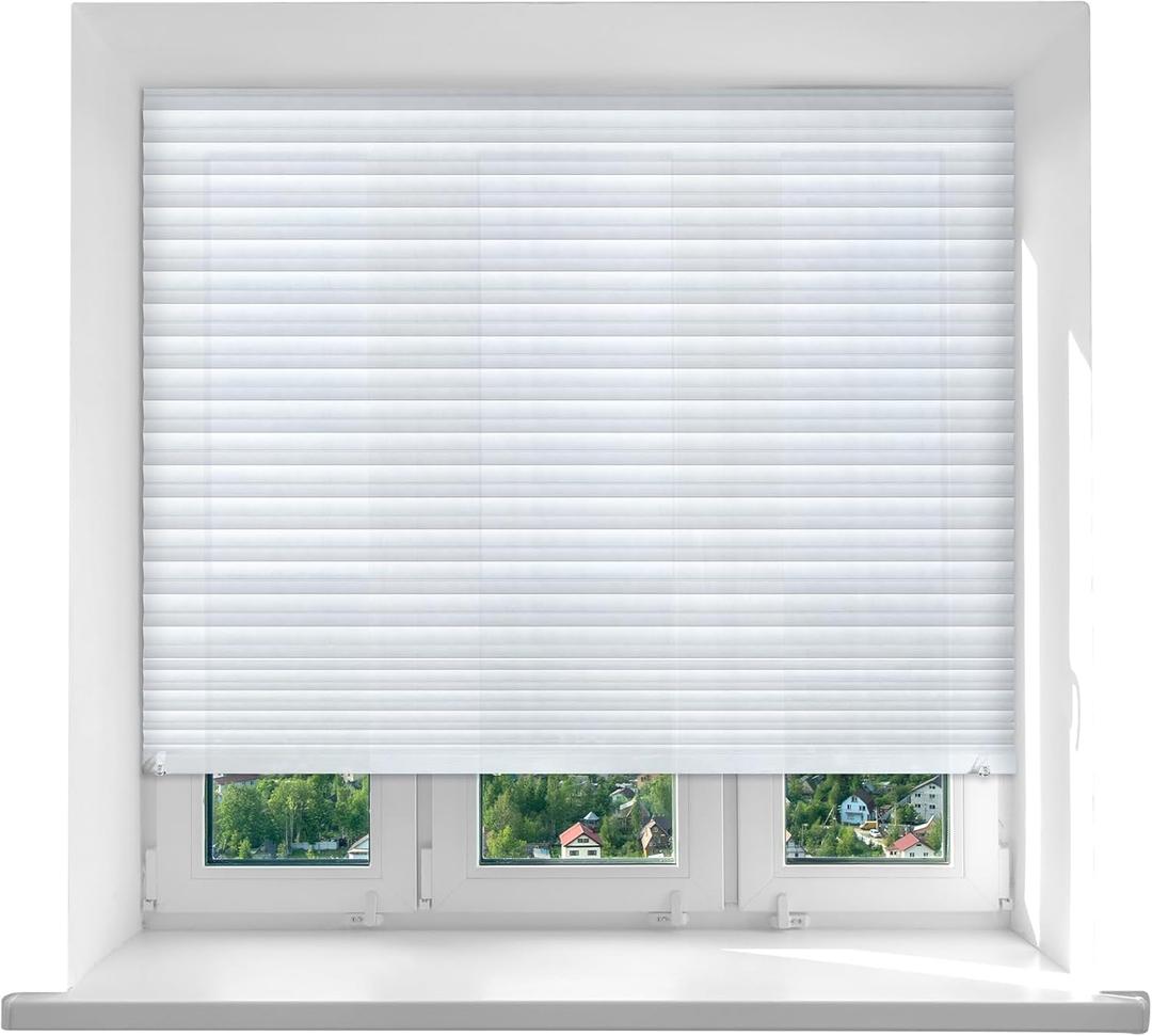 2 Pcs 48 x 110 Inches Temporary Blinds No Tools Cut to Size Fabric Paper Shades Adhesive Privacy Blinds for French Door Sliding Door Window Light Filtering Pleated Shades (White)