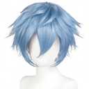BESTBEL+Hair Cap Short Light Blue Messy Wig for Men Short Messy Wig Blue Synthetic Anime Hero Hair for Halloween Cosplay Mens Cosplay Outfit for Costume Party