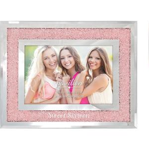 Pavilion - Sweet Sixteen Picture Frame, Party Decor, Happy 16th Birthday For Girl, Sweet 16 Party Photo Frame, Crystal Frame, Gifts For Birthday Girl, Pink, Overall Size: 7.25 x 9.25