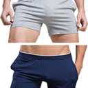 Rexcyril Men's Running Workout Active Shorts Cotton Gym Training Lounge Sleep Bottoms (26-29, 2 Pack (Grey + Navy Blue))