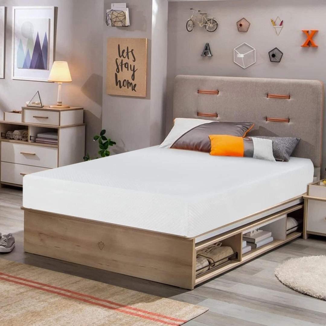 FDW | 5 Inch Twin Mattress | Medium Firm | Gel Memory Foam Mattress | White | Bed in a Box, CertiPUR-US Certified | Pressure Relief, Cooling Ventilated Foam | Washable Removable Cover,  White, Twin, 5 IN