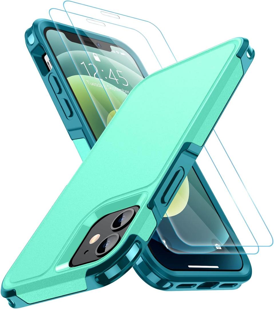 SPIDERCASE Designed for iPhone 12 Case/iPhone 12 Pro Case, [10 FT Military Grade Drop Protection] [with 2 pcs Tempered Glass Screen Protector] Protective Cover for iPhone 12/12 Pro (Green)