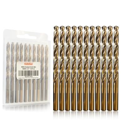 Luckyway 10-Piece 3/ 16" M35 Cobalt Drill Bits, Jobber Length Twist Drill Bit Set for Hard Metal, Stainless Steel, Cast Iron, Wood and Plastic, with Storage Case