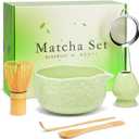 Matcha Whisk Set, Sakura Green Ceramic Matcha Set Includes Matcha Bowl, Matcha Whisk (Chasen) and Holder, Sifter, Bamboo Scoop & Spoon - 6 Pcs Matcha Kit for Matcha Lovers