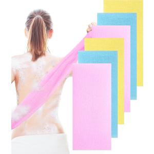 6 PCS Exfoliating Washcloth, 35 Inch 3 Colors Nylon Bath Exfoliating Towel for Shower, Colorful Japanese Washcloth, Exfoliating Body Scrubber (Blue, Yellow, Pink)