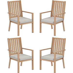 RoyalCraft Patio Dining Chair Set of 4, Aluminum Outdoor Dining Chairs with Waterproof Cushions, Metal Outdoor Patio Furniture Seating for Porch, Balcony, Deck, Backyard, Light Wood Color