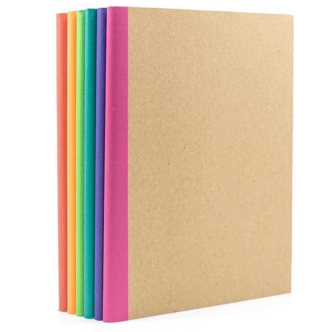 PAPERAGE 6-Pack Composition Notebook Journals, 120 Pages, Kraft Cover with Rainbow Spines, College Ruled Lined Paper, Small Size (8 in x 5.75 in)  for Home, Office or School Supplies