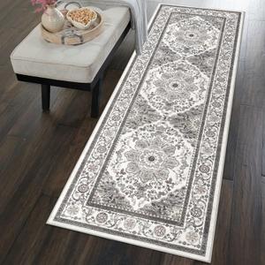 Ileading Vintage Runner Rug for Hallway,Machine Washable Carpet Runners with Rubber Backing,Non Slip Kitchen Floor Mat for Entryway Bedroom Laundry Living Room(Grey&Brown 2x6ft) (2' x 6' (Rectangular))