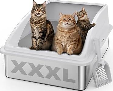  Stainless Steel Litter Box Extra Large for Big Cats and Multi-Cats, XXXL