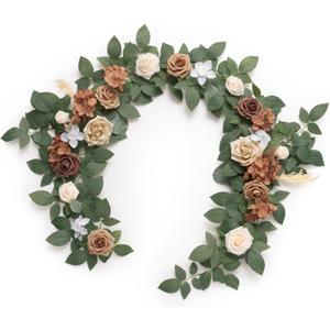 Ling's Moment 5FT Beige Brown Artificial Flower Garland Fake Rose Eucalyptus Garland Arch Flowers Vine for Wedding Party Backdrop Home Table Centerpieces Decorations