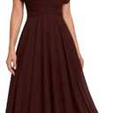 Women's Black Chiffon Dress Ruffle Short Sleeve Formal Dresses 2026 Summer Fashion Sexy Empire Waist Midi Dresses (XL)