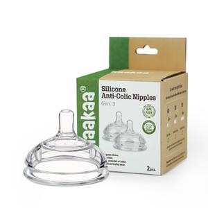 Haakaa Gen.3 Silicone Anti-Colic Baby Bottle Nipples - 100% Silicone Teat for Baby Bottles, Slow Flow, 0m+, 2pcs (Small)