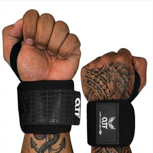 QTF Wrist Wraps for Weightlifting,Powerlifting,12"Heavy-Duty Wrist Support with Thumb Loop. Perfect for Strength Training, Bodybuilding, Dumbbell Lifting, and Wrist support. Includes a free Shark Pad