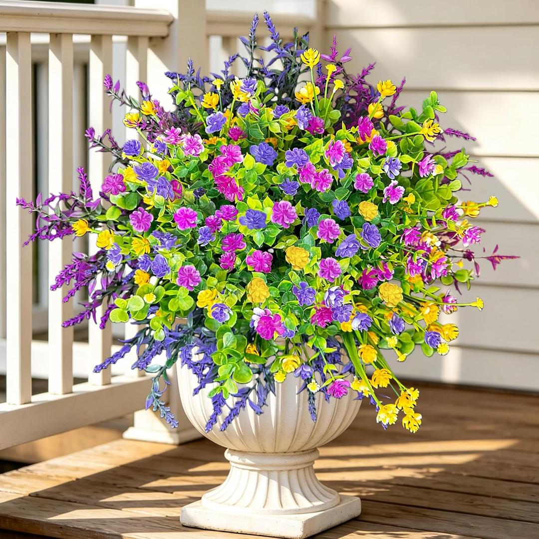 Artificial Flowers for Outdoors UV Resistant, 12 Bundles Realistic Daisy Faux Flowers with Bendable Stems for Planter Porch Garden Wedding Decor, Fade-Proof Multi-Color 35cm