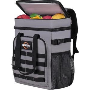 Insulated Cooler Backpack, 35 Can / 25L Large Camping Backpack for Outdoor, Beach, Picnic - Soft Lightweight Leakproof Cooler Backpack for Women and Men (Grey, 25L)