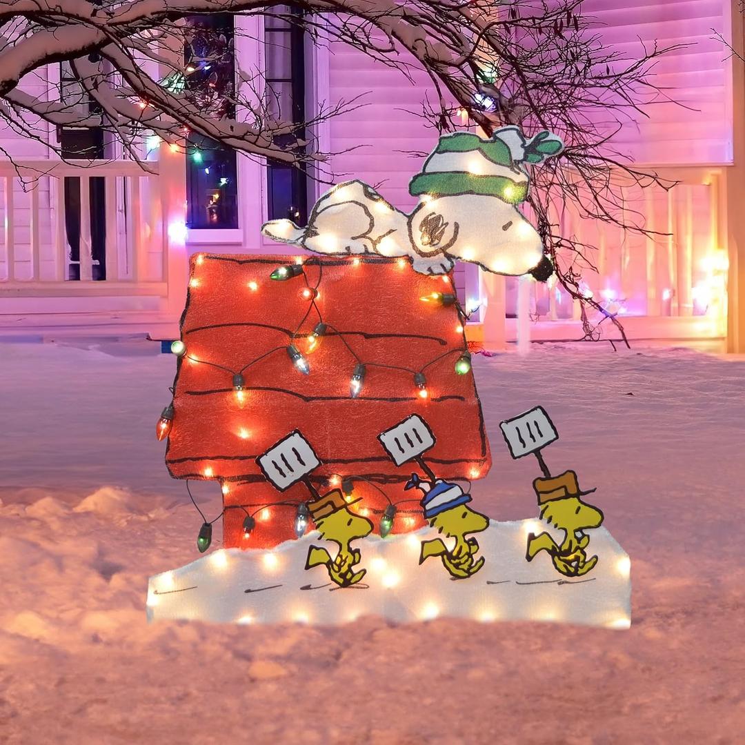 Peanuts Christmas Holiday Lighted Outdoor DCOR with Adorable Snoopy ON Doghouse and Woodstock 30 INCH