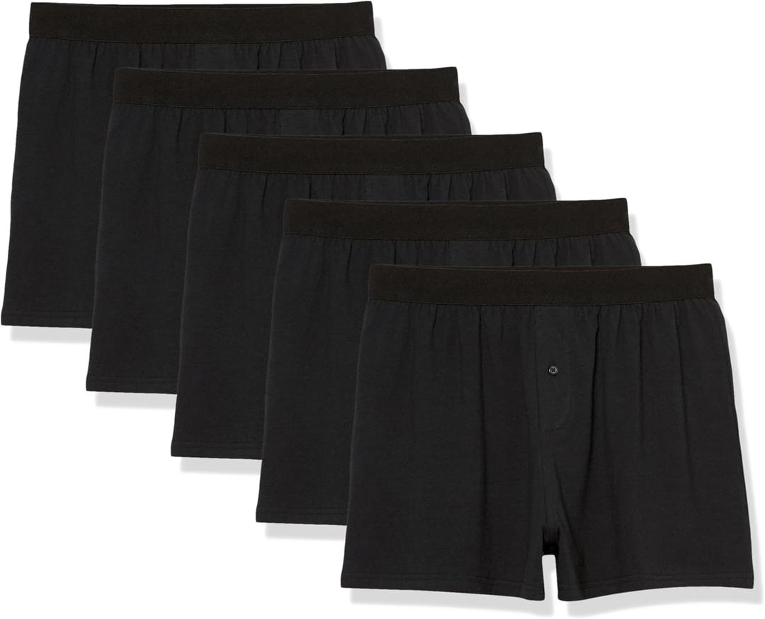 Amazon Essentials Cotton Jersey Boxers - Men's Underwear, Available in Big & Tall, Pack of 5 (XX-Large Big, Black)
