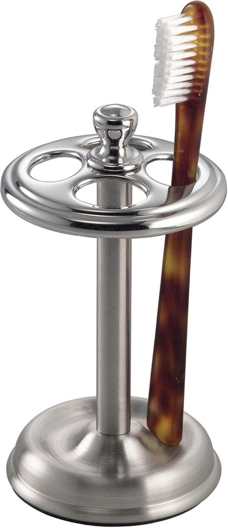 iDesign Steel Divided Toothbrush Holder Stand, The York Collection Four Divided Compartments, 3.25 x 3.25 x 5.75, Brushed Nickel & Polished Chrome