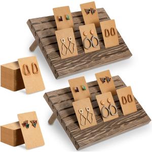 Marsui 62 Pcs Wood Earring Display Stand Earring Card Display 2 Sets of Holder with Cards Jewelry Stands for Selling (Brown)
