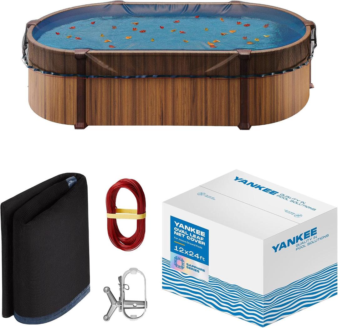 Yankee Pool Leaf Net Cover for Oval Pool 12x24 Ft.- Heavy-Duty 0.15” Above-Ground Leaf Net | Swimming Pool Net to Protect from Leaves, Debris, and Clogging