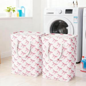 Pink Laundry Basket with Bow, Coquette Pink Laundry Hamper - Tall Cotton Rope Nursery Storage Bin, Large Organizer for Blankets, Toys & Clothes for Bedroom & Bathroom (Square*2, 75L)