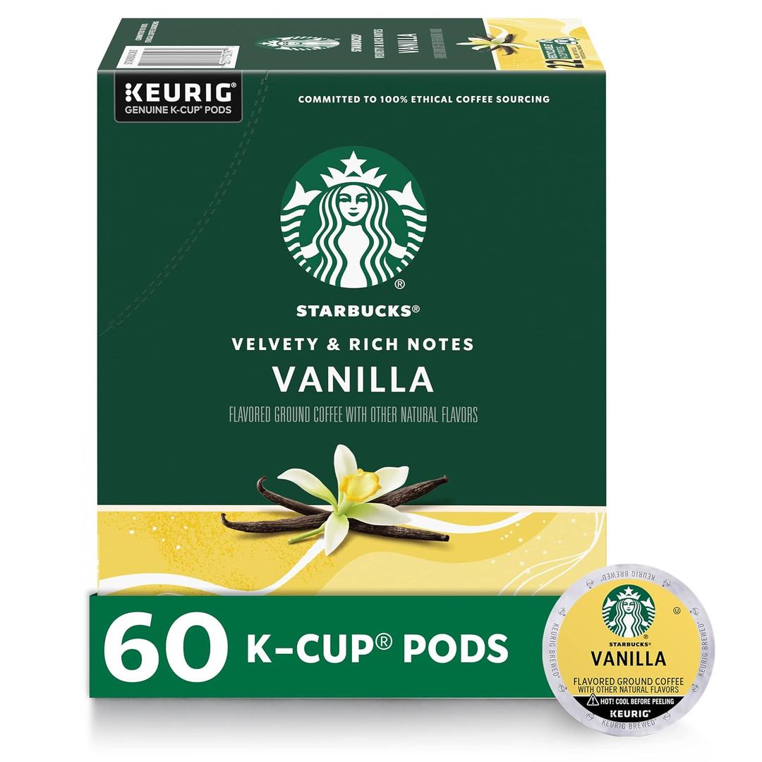 Starbucks K-Cup Coffee Pods, Flavored Hot or Iced Coffee, Vanilla, 60 Keurig Pods, BBD 29APR2027