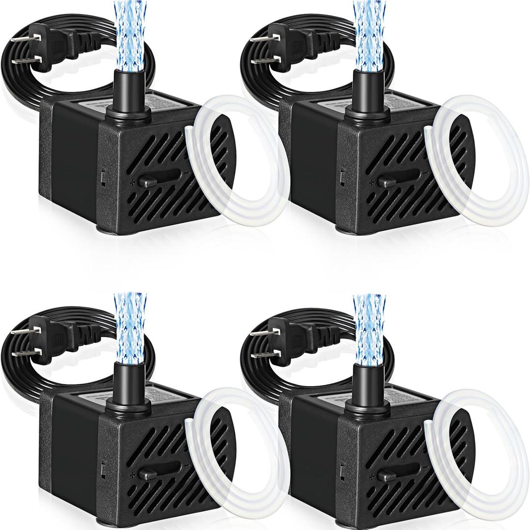 Lounsweer 4 Set 50 GPH 3W Mini Submersible Water Pump Quiet Submersible Fountain Mini Aquarium Pump with 3.3 ft Tube for Fish Tank, Aquariums, Pond, Pets Fountain Hydroponics