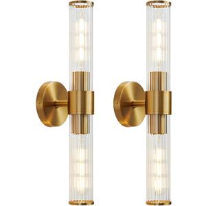 Gold Bathroom Light Fixtures 2 Pack, Vanity Lights for Mirror with Threaded Glass Shade, 20 Inch Up and Down Wall Sconces for Bathroom Bedroom Living Room Hallway - Bulb Not Included
