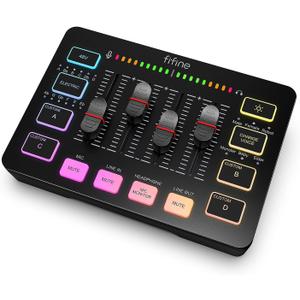 FIFINE Gaming Audio Mixer, Streaming RGB PC Mixer with XLR Microphone Interface, Individual Control, Volume Fader, Mute Button, 48V Phantom Power, for Podcast/Recording/Vocal/Game Voice-AmpliGame SC3