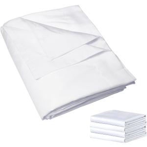 Twin Flat Sheet Only, 4 Pack White Top Bed Sheets, Soft Breathable Brushed Microfiber Color-Coded Hem Threads, 66x96