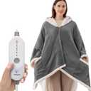 Wearable Heated Throw Blanket, Heated Shawl Electric Wrap Poncho with Hood & Pockets for Women & Men, 5 Heat Settings, 3H Auto-Off, Machine Washable, ETL Certified, Gift-Ready, 56x63, Light Grey