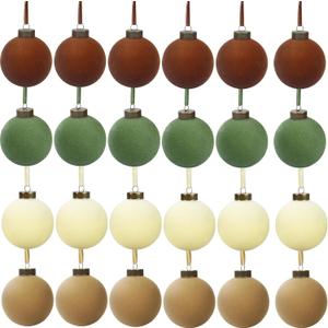 24 Pcs Velvet Christmas Balls Bulk Shatterproof Plastic Christmas Tree Decorations for Decorative Hanging Baubles (24, Brown Green Beige Khaki, 2.36Inch)