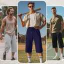 Neer 3 Pack Men's Capri Cargo Pants Big and Tall Baggy 3/4 Shorts Drawstring Below Knee Pants Summer Casual with Pockets (Blue, XXXL)