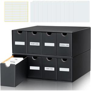 Cholemy 15000+ Trading Card Storage Box with 70 Cardboard Storage Divider Label Sticker for Collection Compatible with TCG Baseball Cards(2 Row, 4 in A Row,Black)