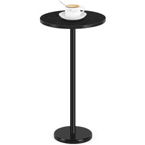 Black Drink Table Small Round Pedestal Side Table with Marble Base Modern Cocktail Table for Patio Sofa Couch Chair, Black