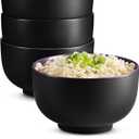 KooK Ramen Bowl, Japanese Bowls, Noodle Bowls, Large Soup Bowl, Ceramic, Large Capacity, For Ramen, Pho, Udon, Soba, Microwave and Dishwasher Safe, 34 oz, Set of 4 (Black/Plum)