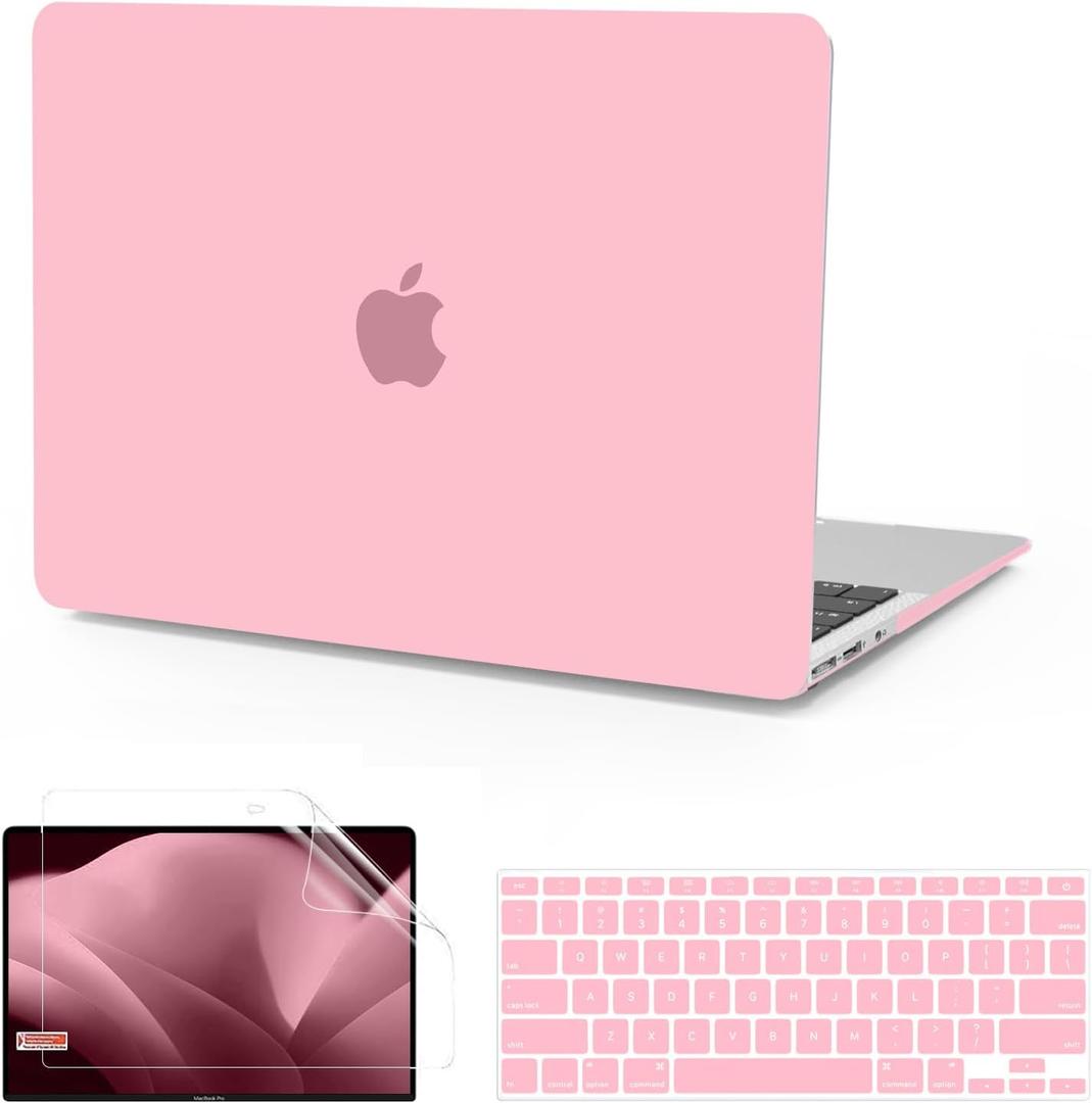 B BELK Compatible with MacBook Air 13 inch Case 2010-2017 Release Model A1466 A1369, Matte Plastic Laptop Hard Shell Case for MacBook Air 13.3 inch + Keyboard Cover + Screen Protector, Pink