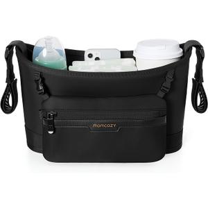 Momcozy Universal Stroller Organizer, Slim Stroller Caddy with 2 Insulated Cup Holders, Non-Slip Silicone Straps, Detachable Mini Pouch, Dense-Weave Parent Console for UPPAbaby, Doona, Graco & More