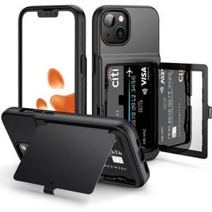 WeLoveCase for iPhone 13 / iPhone 14 Wallet Case with Credit Card Holder & Hidden Mirror, Two Layer Shockproof Heavy Duty Protection Cover Protective Case for iPhone 13/14 6.1 Inch-Black