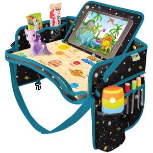 Car Seat Tray for Toddler - Waterproof Carseat Table Top - Kids Travel Tray - Travel and Road Trip Essentials Kids - Lap Desk with Storage -Baby Airplane Travel Accessories (Black) (SPACE)